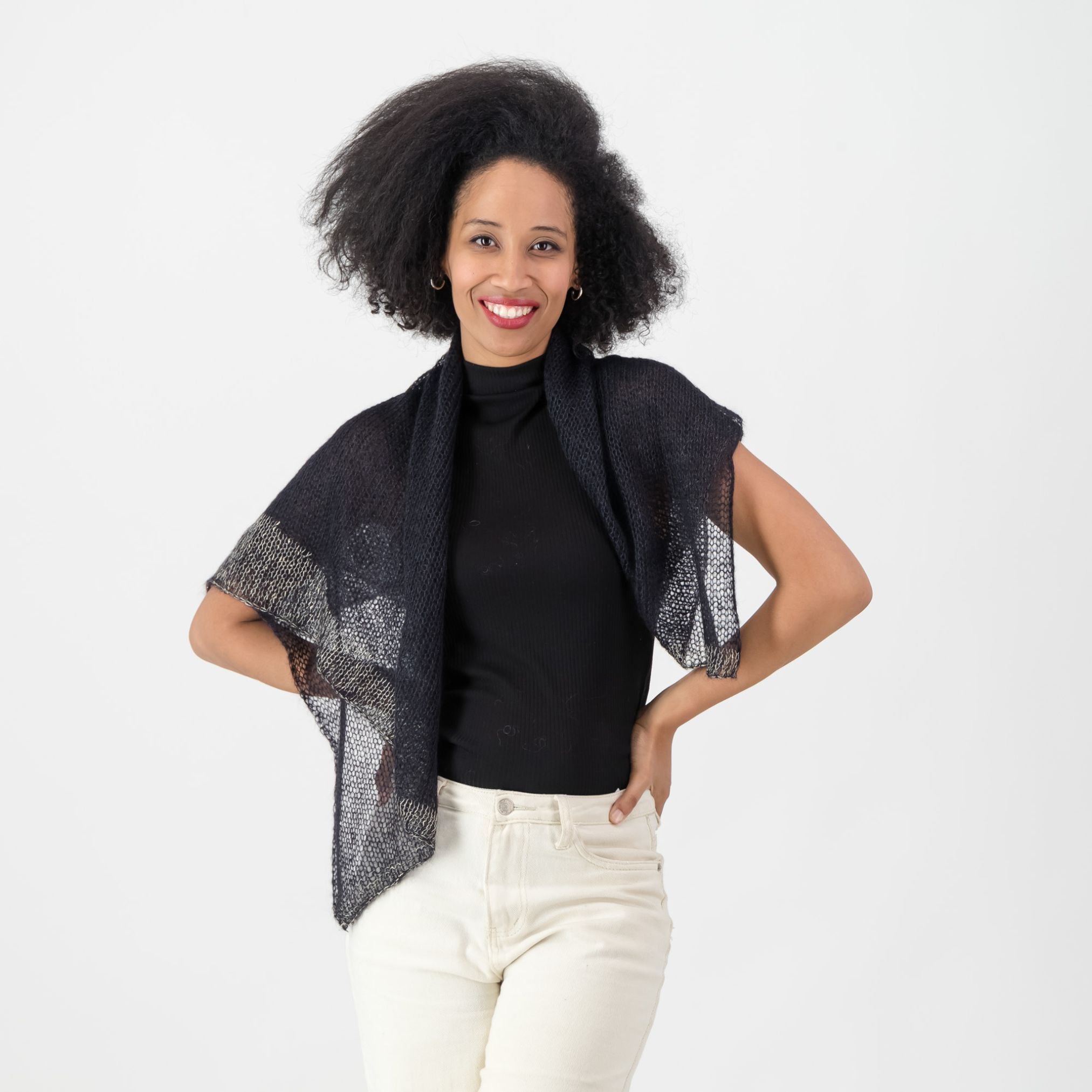 Square Mohair-SIlk Scarf - Black & Gold