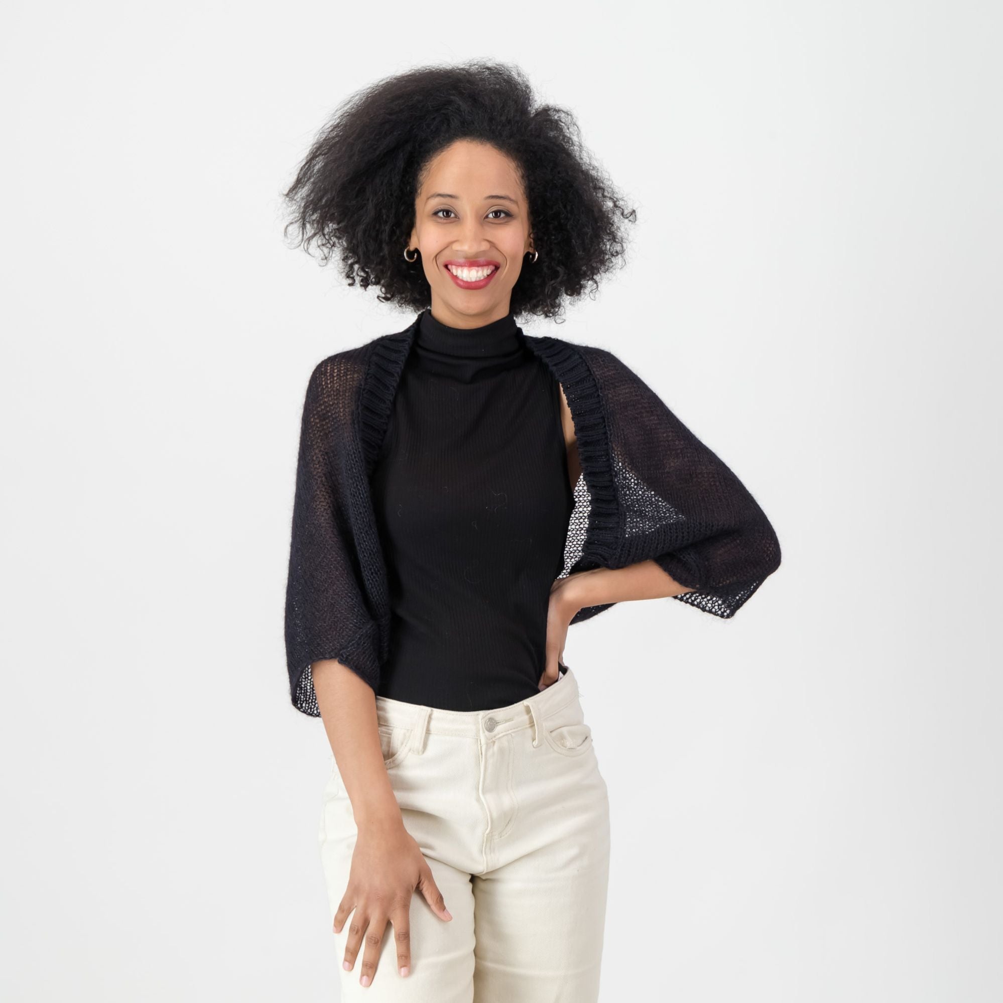 Mohair-SIlk and Linen Shrug - Black