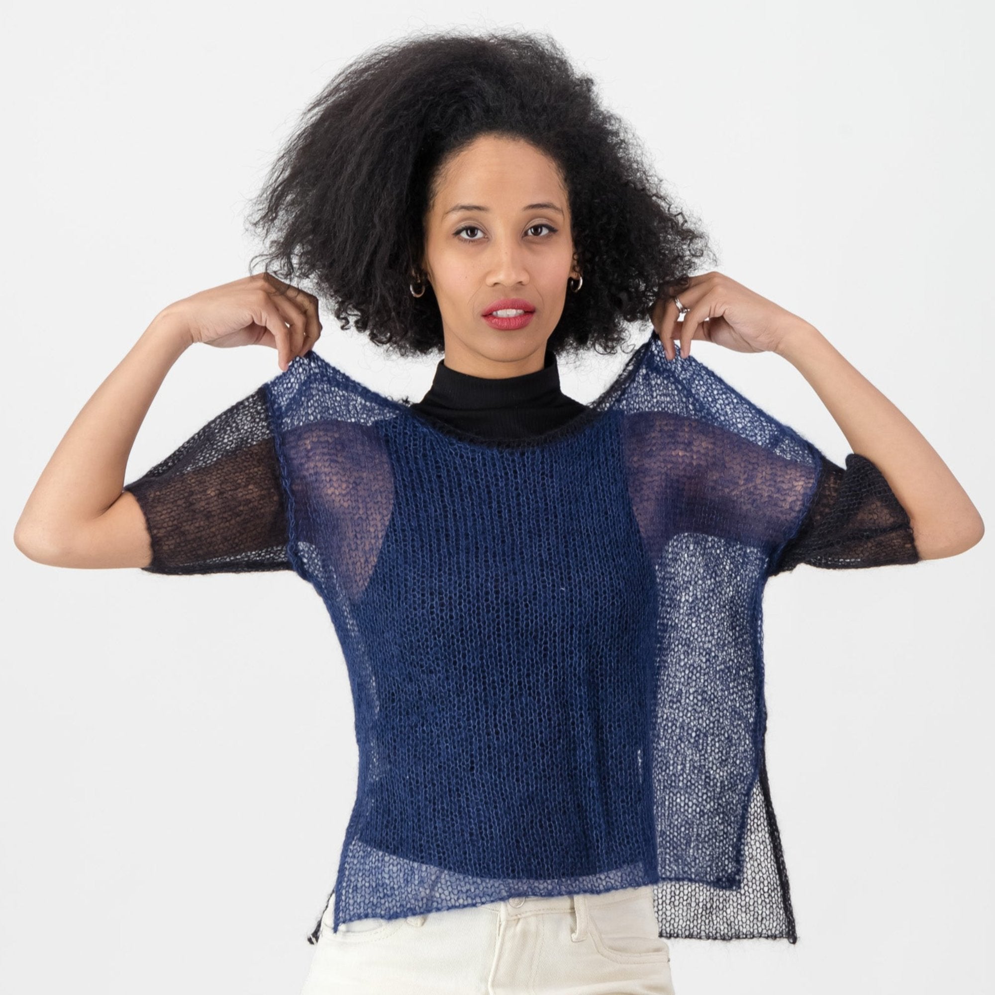 Mohair-Silk Tee - Indigo & Black