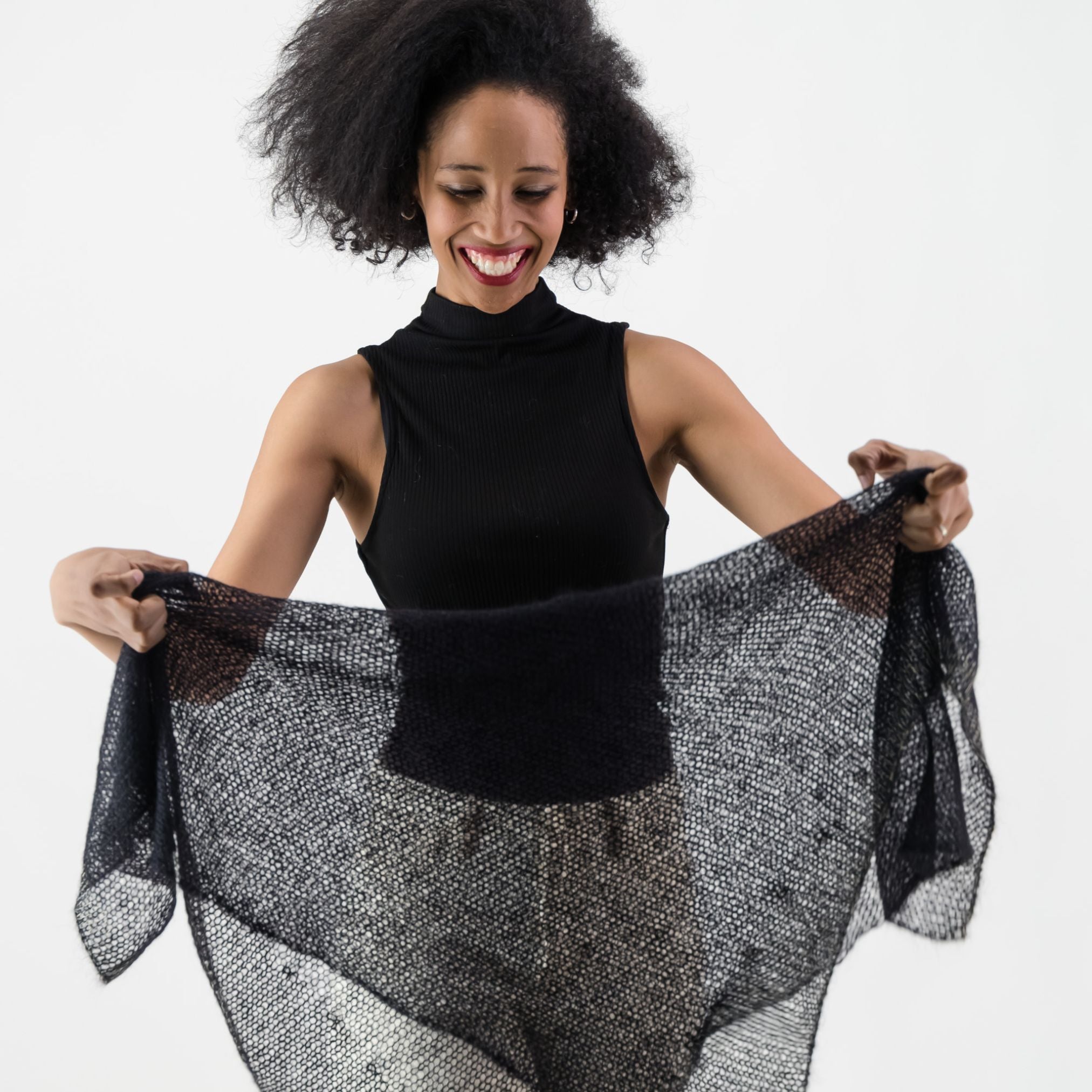 Square Mohair-SIlk Scarf - Black & Gold