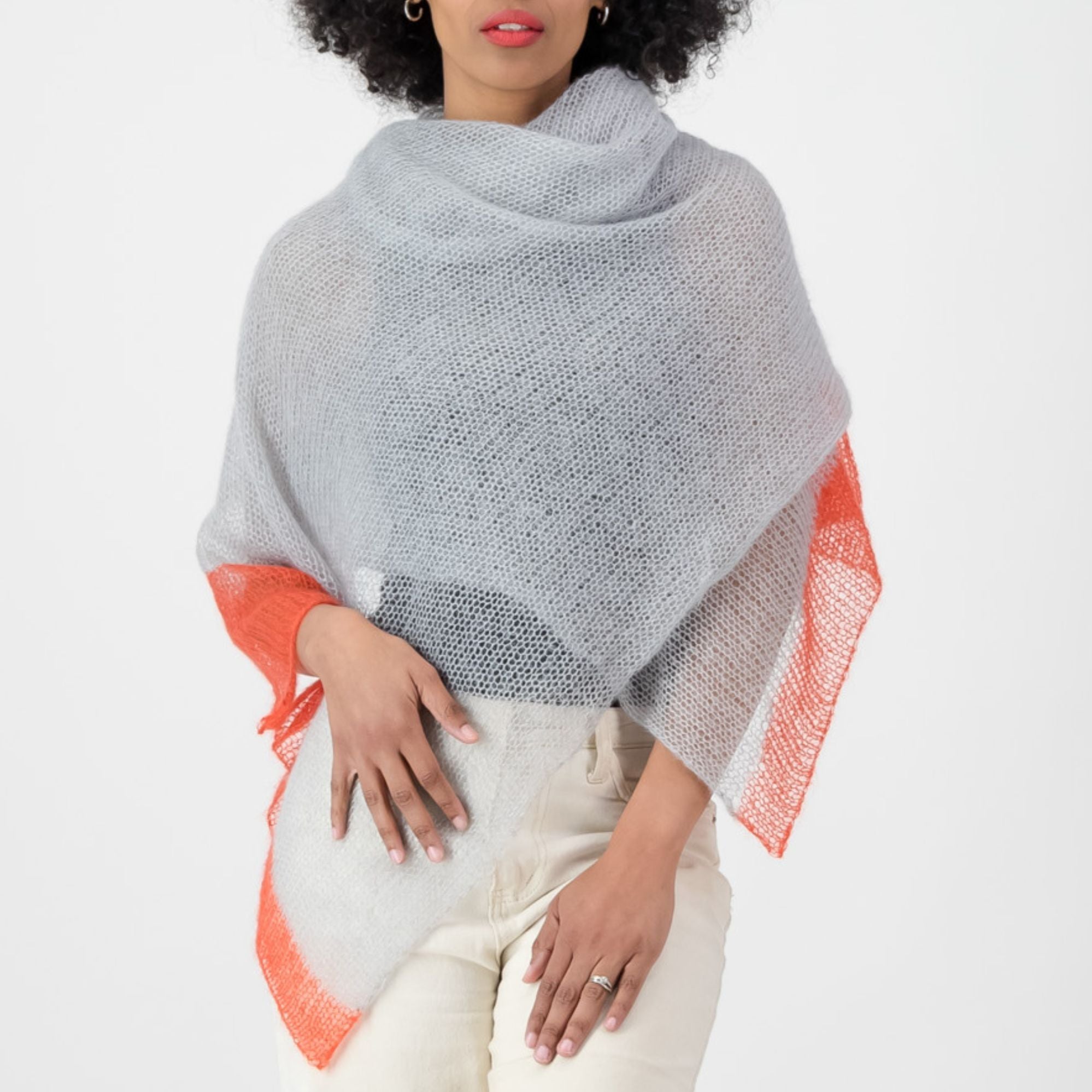 Silk-Mohair Wrap - Silver Blue and Orange