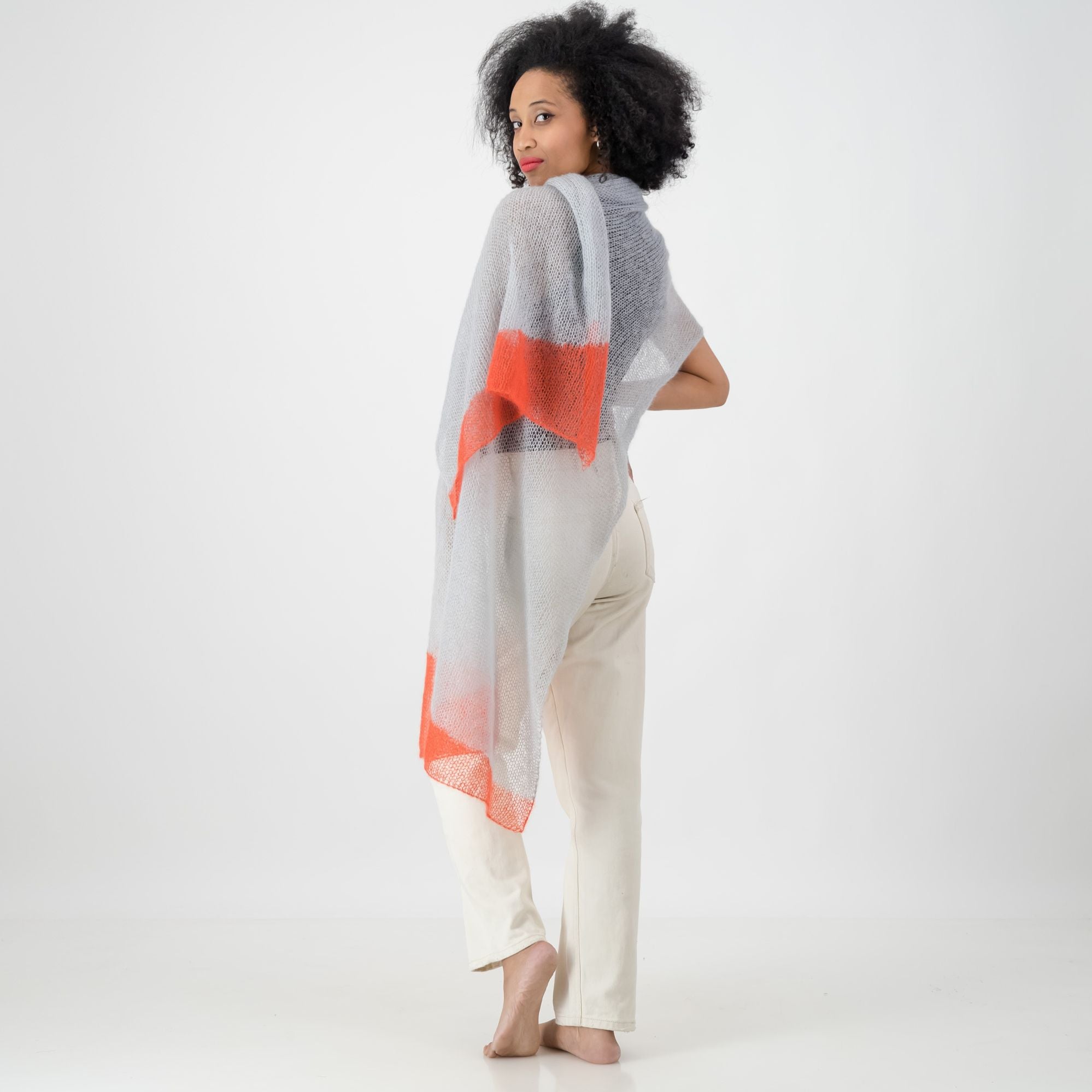 Silk-Mohair Wrap - Silver Blue and Orange