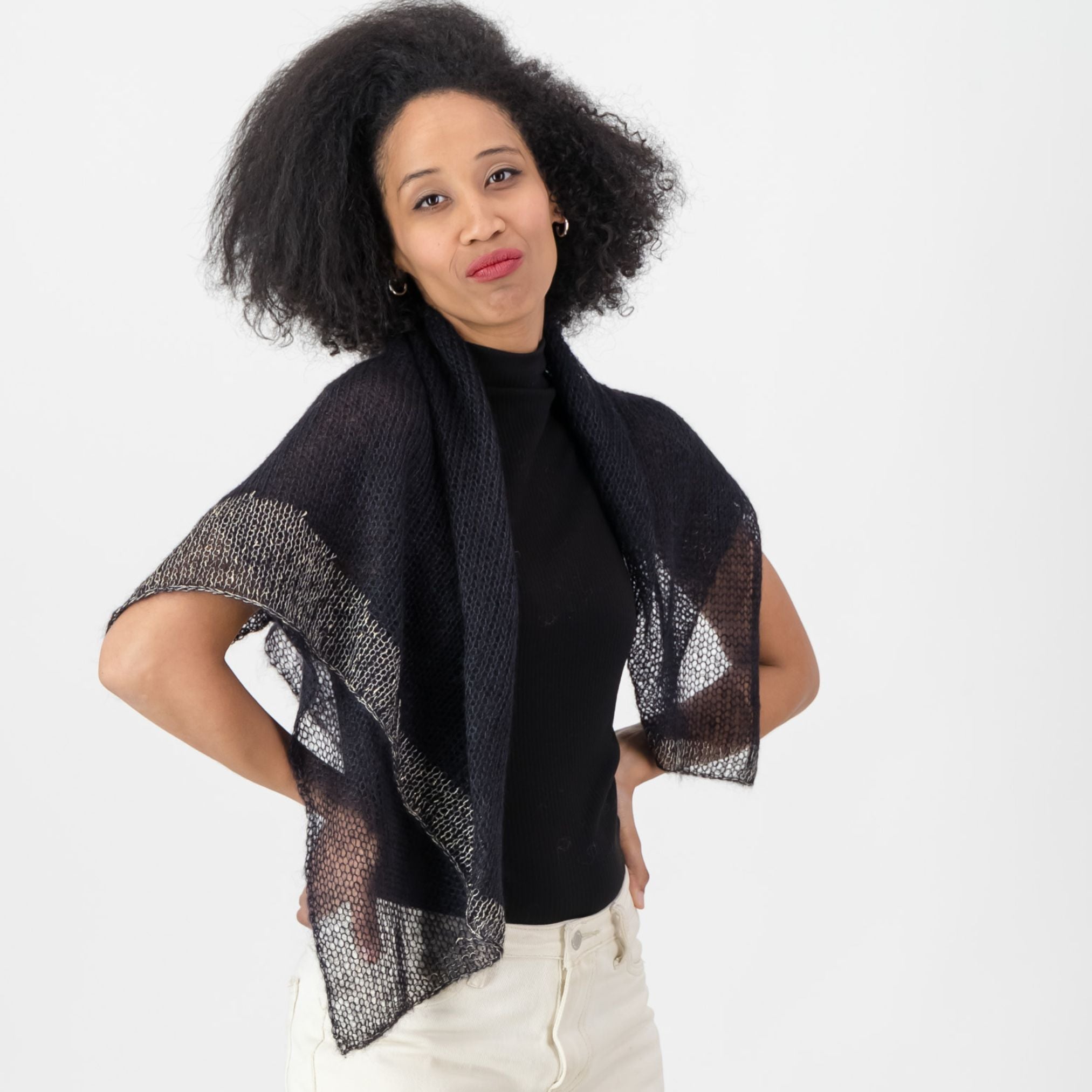 Square Mohair-SIlk Scarf - Black & Gold