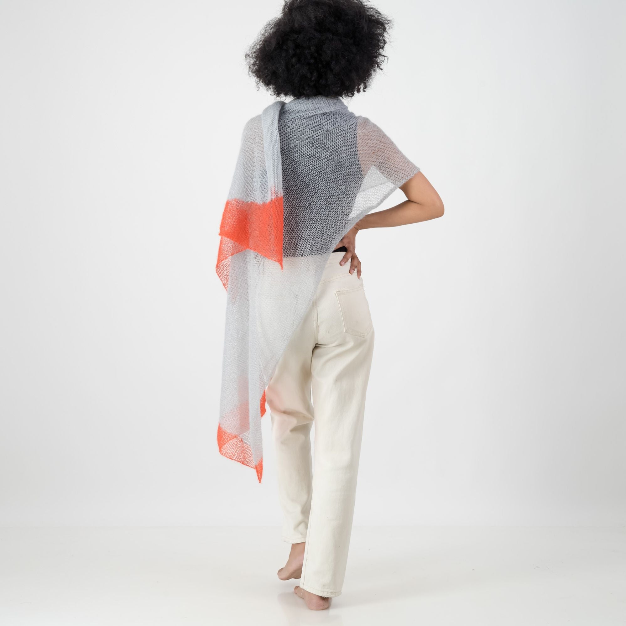 Silk-Mohair Wrap - Silver Blue and Orange