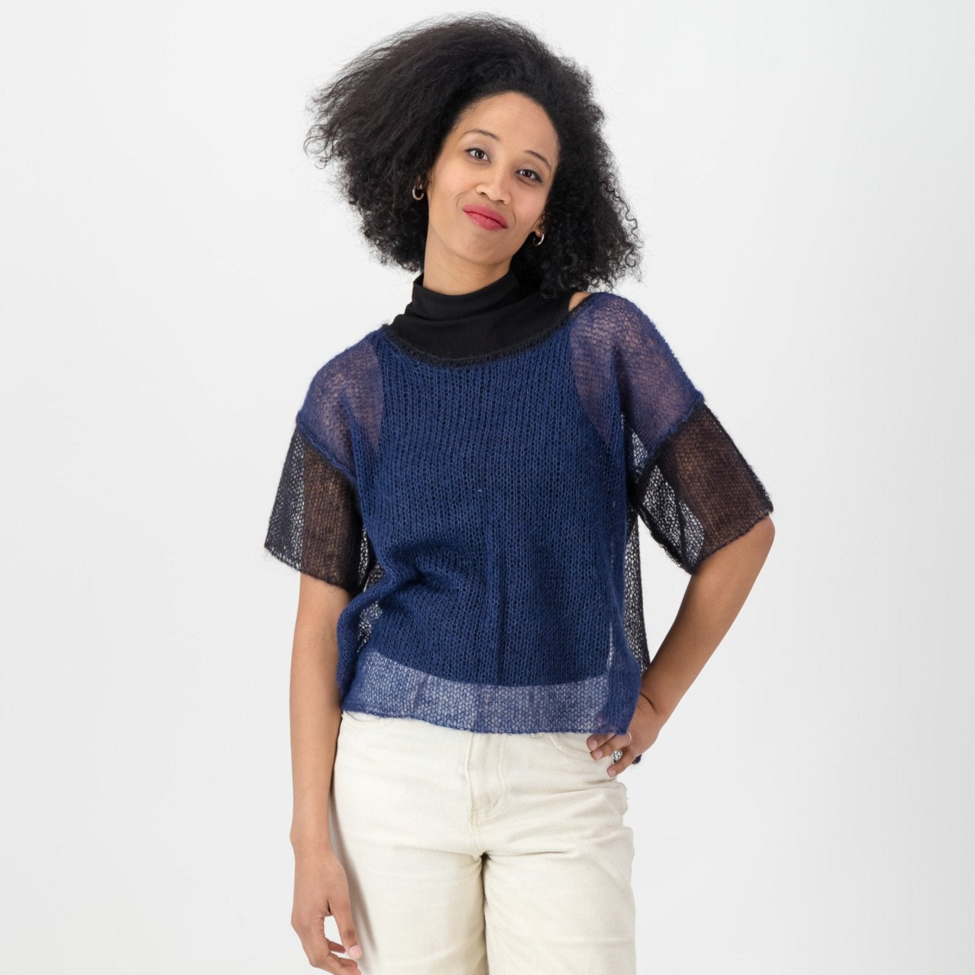 Mohair-Silk Tee - Indigo & Black