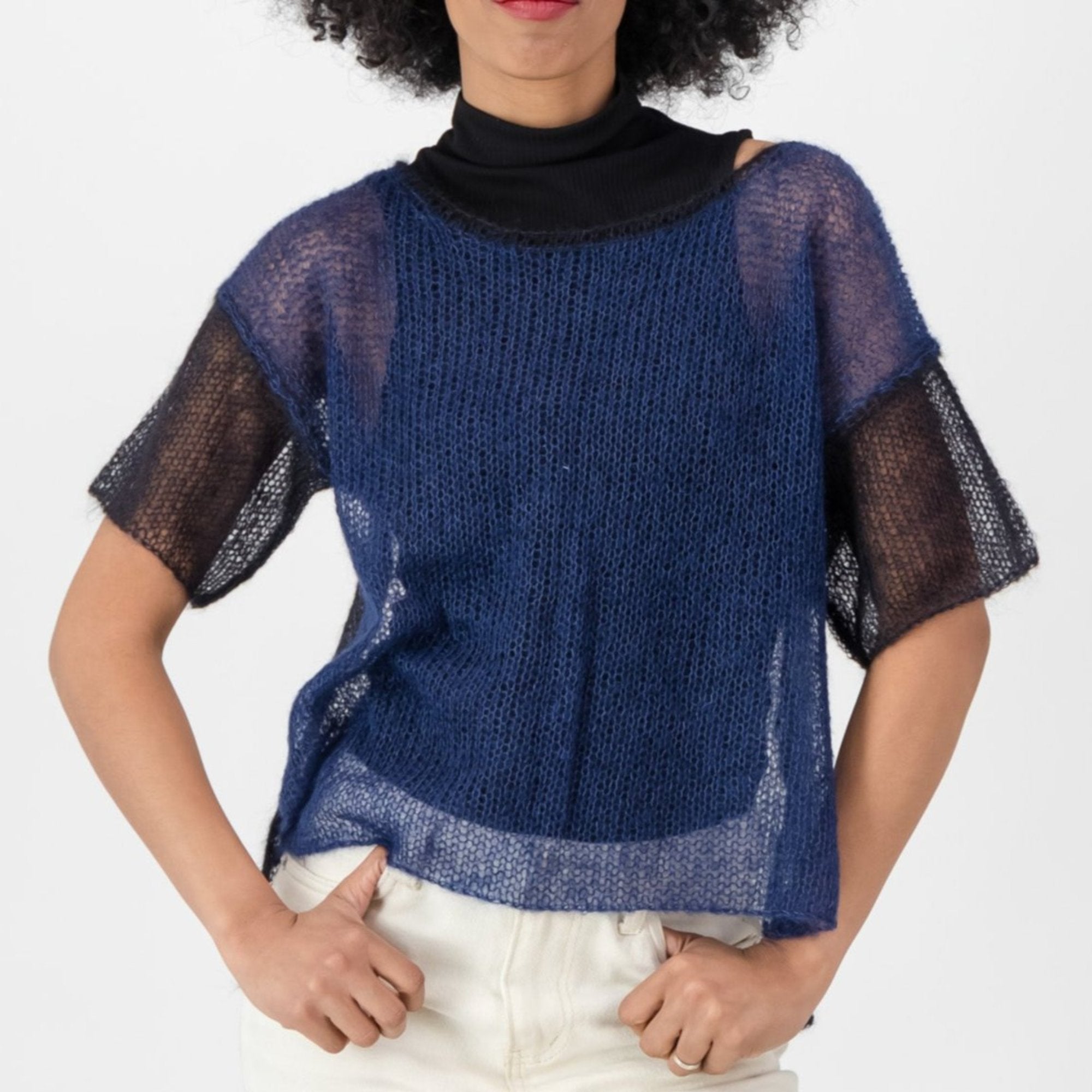 Mohair-Silk Tee - Indigo & Black