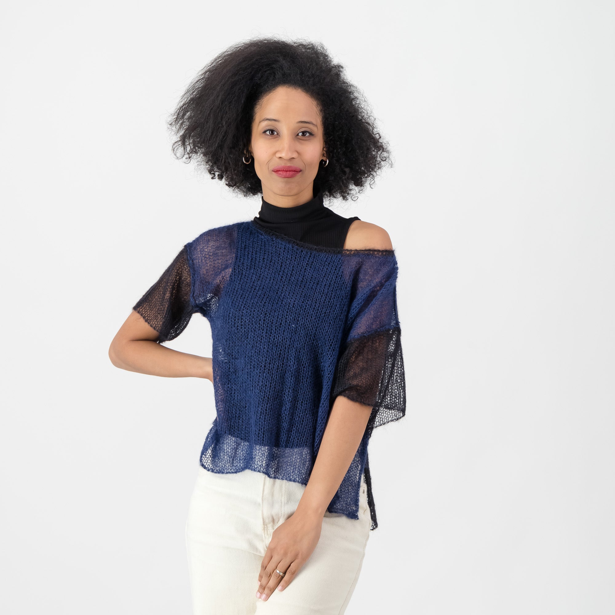 Mohair-Silk Tee - Indigo & Black